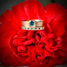 Load image into Gallery viewer, Rounded Rectangle: Blue Diamonds in Rose Gold Ring