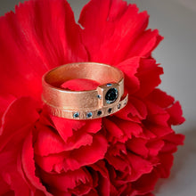 Load image into Gallery viewer, Rounded Rectangle: Blue Diamonds in Rose Gold Ring