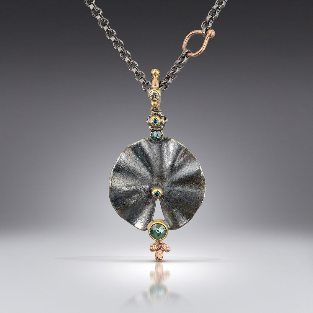 Organic Matter: Lily Pad/White and Blue Diamond Necklace