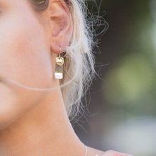 Load image into Gallery viewer, Gilded: Loop/Woven Rectangle Layered Drop Earrings