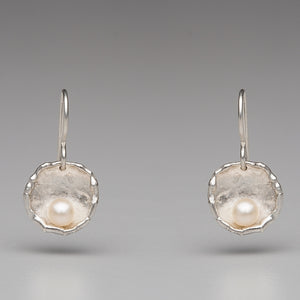 Sea Level: Rose Petal/White Pearl Drop Earrings