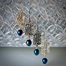Load image into Gallery viewer, Sea Level: Rectangular Ripple/Blue Pearl Drop Earrings