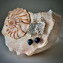 Load image into Gallery viewer, Sea Level: Rectangular Ripple/Blue Pearl Drop Earrings