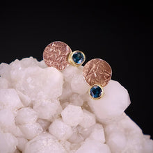 Load image into Gallery viewer, Organic Matter: Blue Sapphire-14K Rose Gold Stepping Stones Stud Earrings
