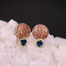 Load image into Gallery viewer, Organic Matter: Blue Sapphire-14K Rose Gold Stepping Stones Stud Earrings
