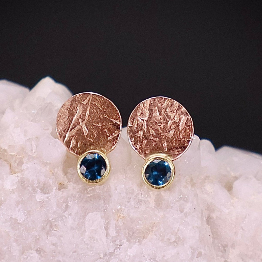 Organic Matter: Blue Sapphire-14K Rose Gold Stepping Stones Stud Earrings