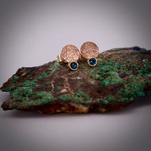 Load image into Gallery viewer, Organic Matter: Blue Sapphire-14K Rose Gold Stepping Stones Stud Earrings
