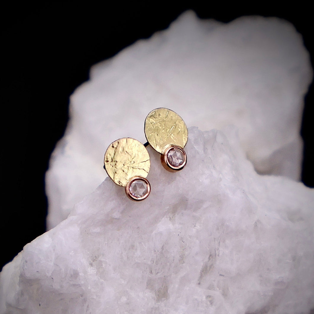 Organic Matter: Stud Earrings Diamonds-18K Gold Stepping Stones