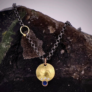 Organic Matter: Sapphire and Diamonds-18K Yellow Gold Stepping Stones Necklace