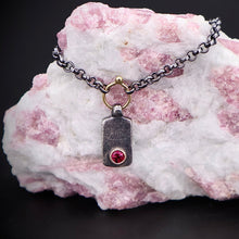 Load image into Gallery viewer, Modern Simplicity: Petite Bar and Loop Ruby Necklace
