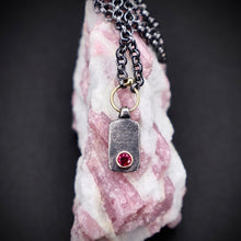 Load image into Gallery viewer, Modern Simplicity: Petite Bar and Loop Ruby Necklace
