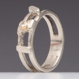 Asymmetrical Bars: Diamond and White Gold Ring