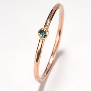 Forged: Green Diamond and Rose Gold Hammered Ring