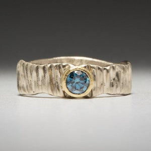 Textured Bark: Blue Diamond and Palladium White Gold Ring