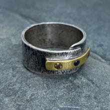 Load image into Gallery viewer, Modern Simplicity: Chocolate and Black Diamonds/Yellow Gold and Sterling Silver Ring
