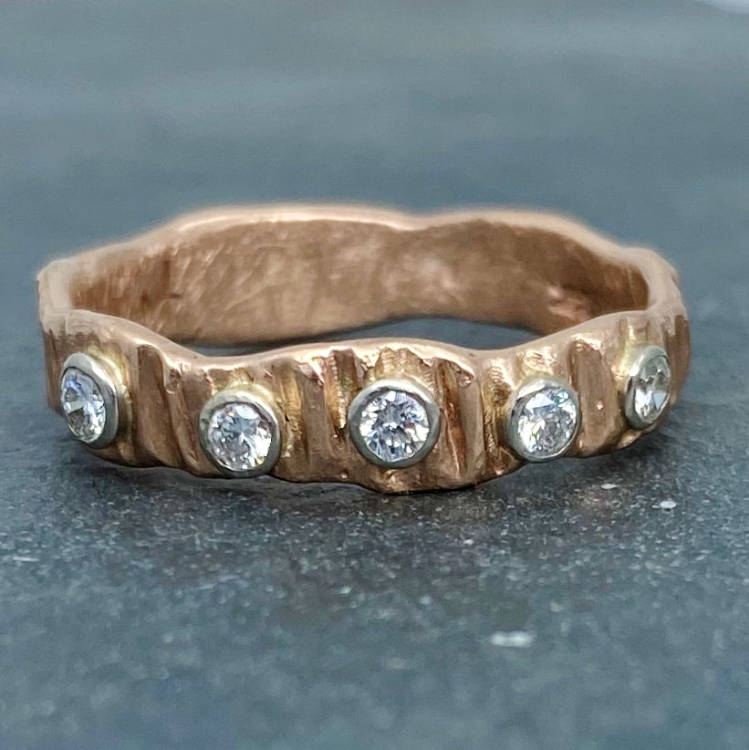 Textured Bark: Five-Diamond Rose Gold Ring