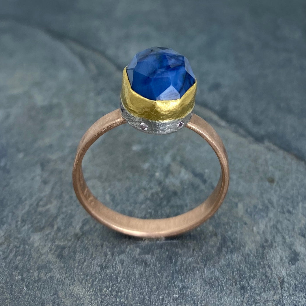 Natural Wonder: Blue Sapphire/Pink Diamonds Rose Gold Ring