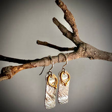Load image into Gallery viewer, Gilded: Loop/Woven Rectangle Layered Drop Earrings
