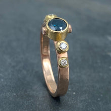 Load image into Gallery viewer, Contemporary Classical: Blue and White Diamonds Rose Gold Ring
