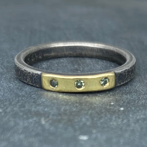 Modern Simplicity: Olive Green Diamonds and Sterling Silver Ring