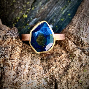 Natural Wonder: Blue Sapphire/Yellow Diamonds Rose Gold Ring