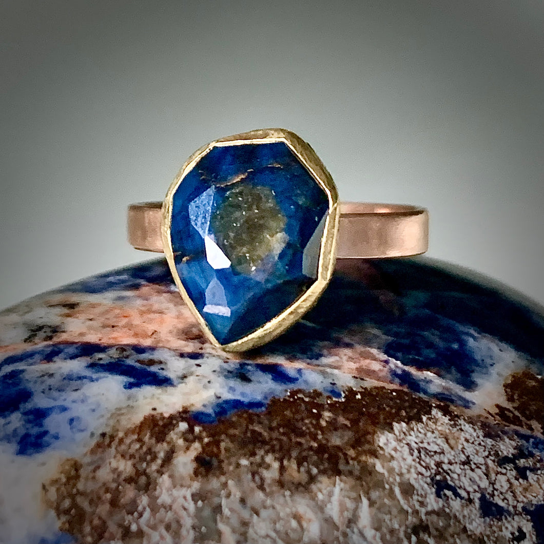 Natural Wonder: Blue Sapphire/Yellow Diamonds Rose Gold Ring