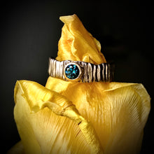 Load image into Gallery viewer, Textured Bark: Blue Diamond and Palladium White Gold Ring
