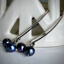 Load image into Gallery viewer, Sea Level: Oval/Blue Pearl Drop Earrings
