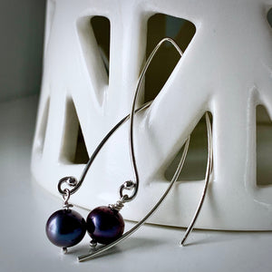 Sea Level: Oval/Blue Pearl Drop Earrings