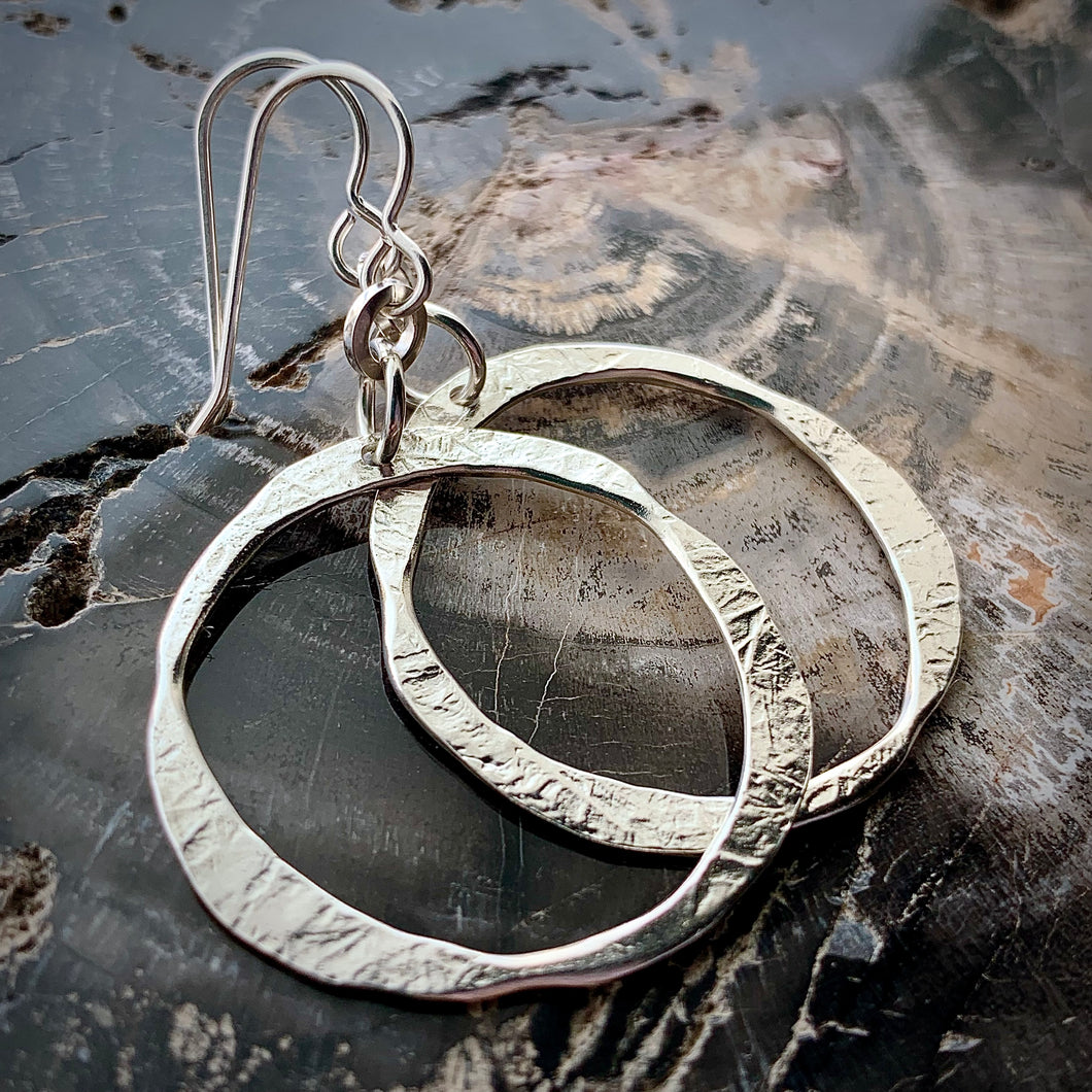 Forged: Etched Circle Drop Earrings (Small Size)