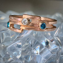Load image into Gallery viewer, Geometry Perfected: White/Blue Diamonds Rose Gold Ring
