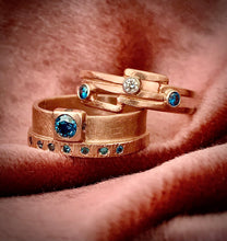 Load image into Gallery viewer, Rounded Rectangle: Blue Diamonds in Rose Gold Ring
