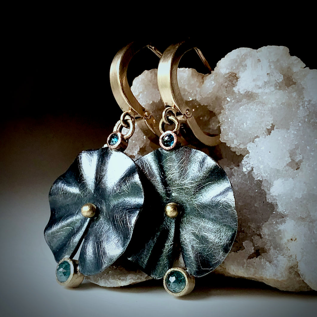 Organic Matter: Lily Pad/Blue Diamond Hoop & Drop Earrings
