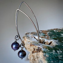 Load image into Gallery viewer, Sea Level: Oval/Blue Pearl Drop Earrings
