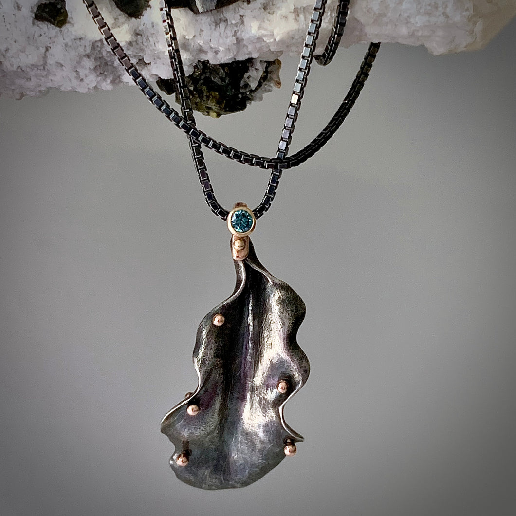 Organic Matter: Zinnia Petal/Blue Diamond Curvaceous Rivet Necklace