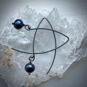 Sea Level: Oval/Blue Pearl Drop Earrings