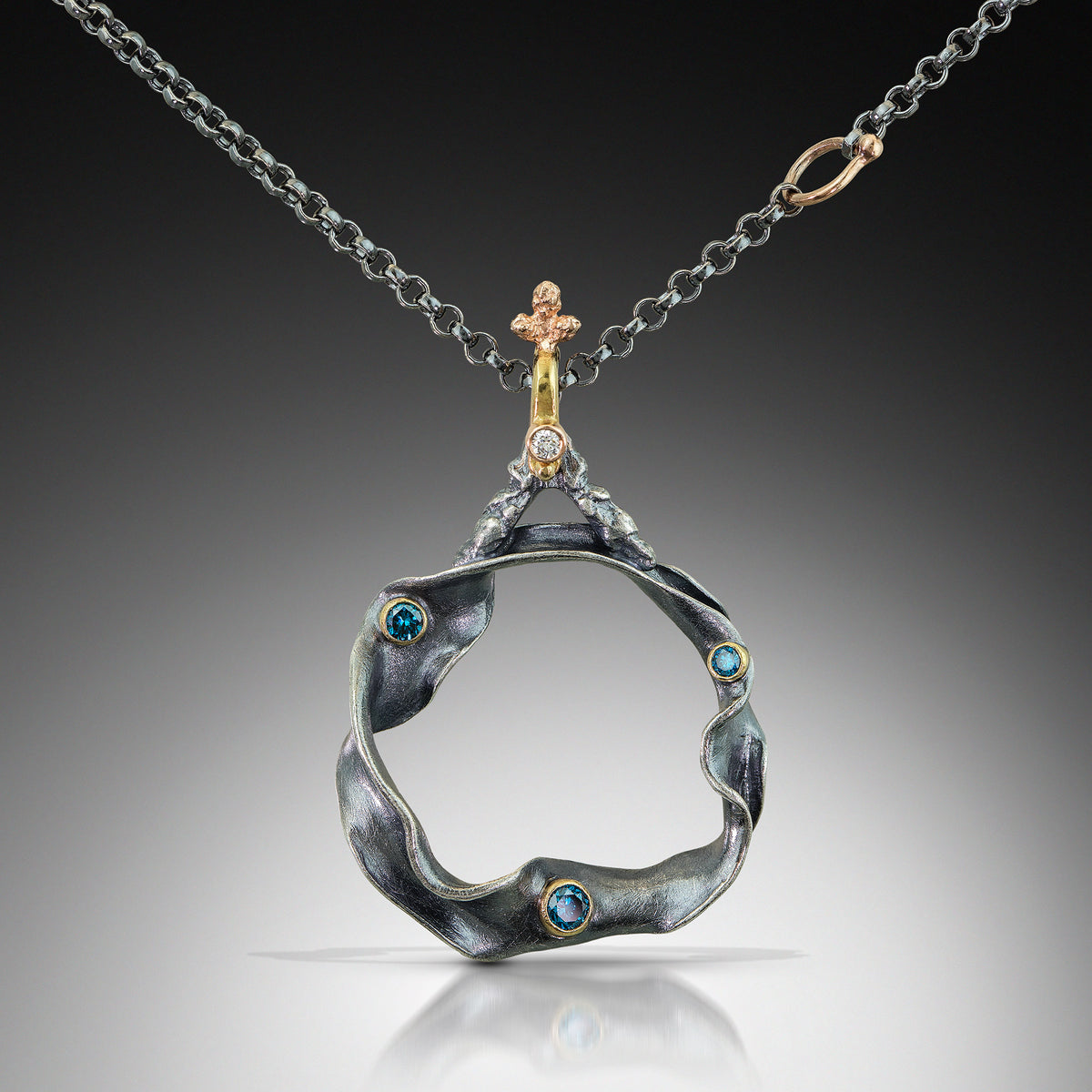 Organic Matter Blue Diamond Wave/Curvaceous Flower Bud Necklace