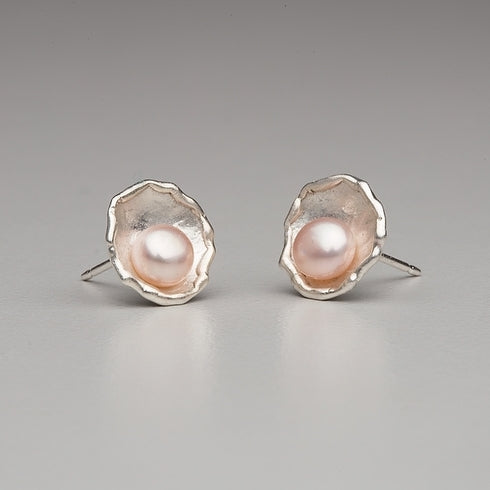 Sea Level: Rose Petal/Pink Pearl Stud Earrings
